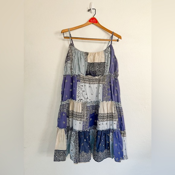 Lucky Brand Dresses & Skirts - Boho Patchwork Tiered Sundress in Blue and Cream